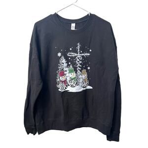 Snowman Black Sweatshirt Faith Hope Love with Jesus on Cross Christmas Size LG